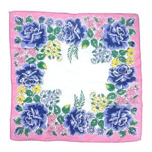 Vintage Floral Blue Rose Multicolor‎ Handkerchief Hankie Pocket Square 12x12”